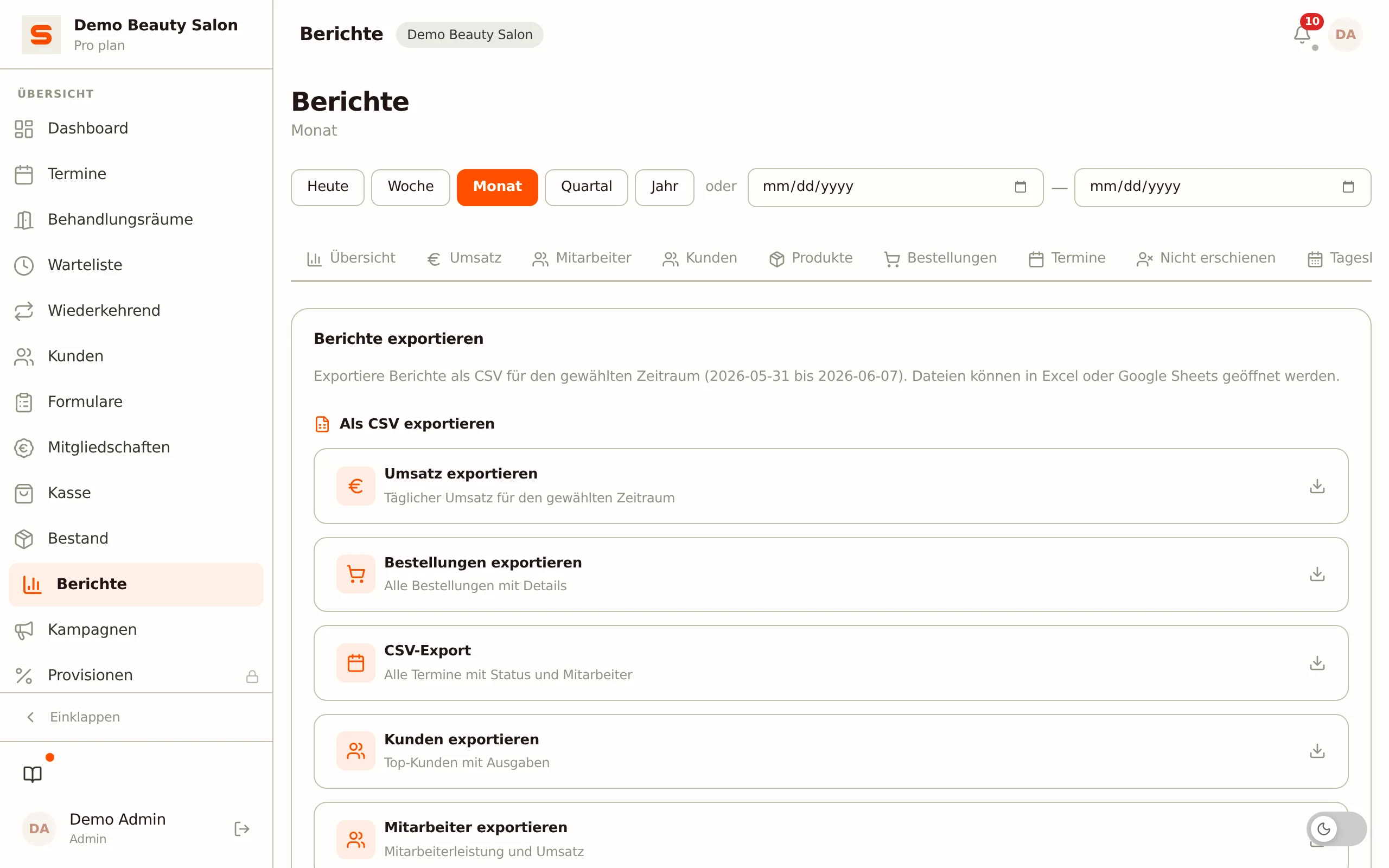 Screenshot von buchhaltungsexport