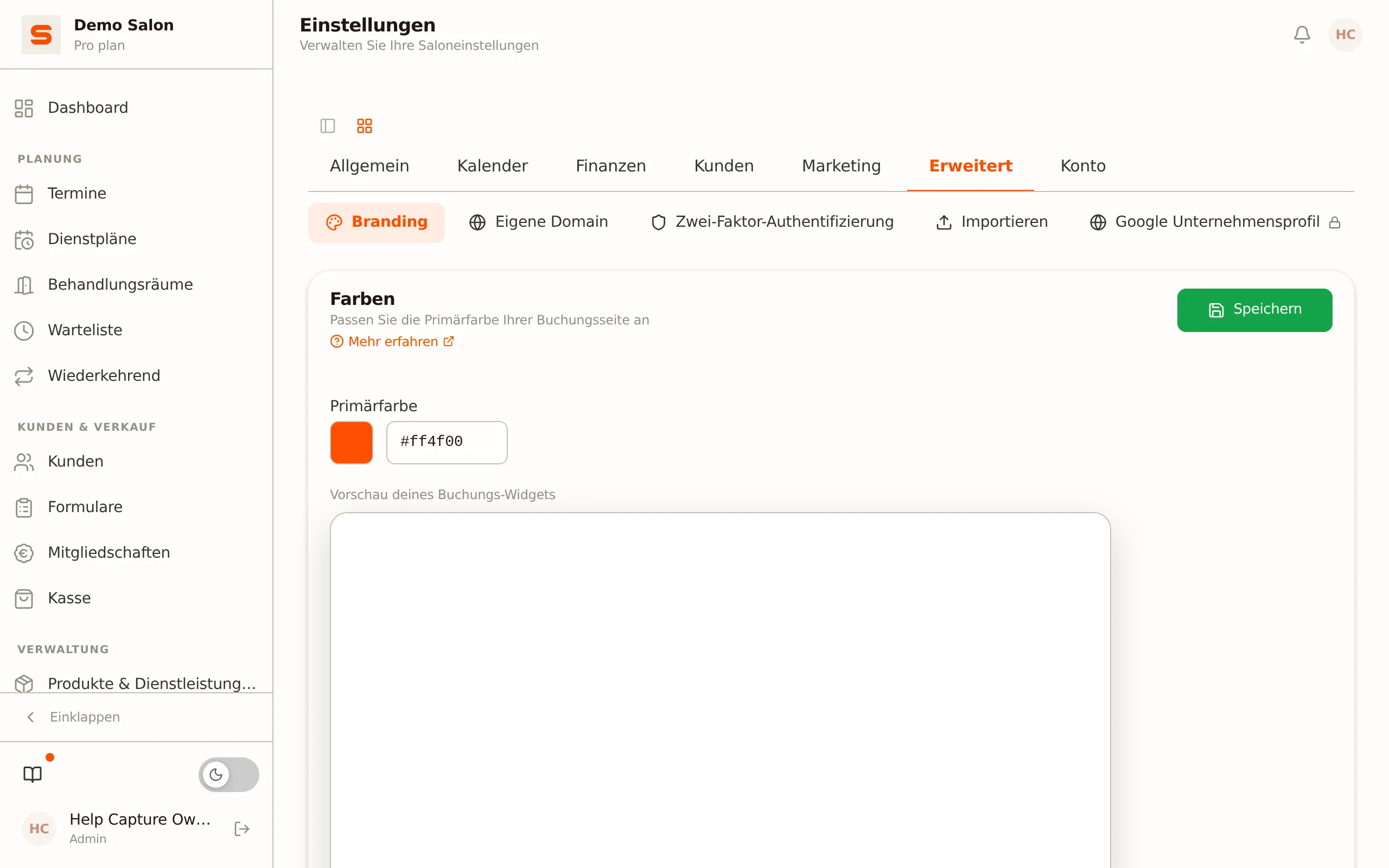 Screenshot der Branding-Einstellungen