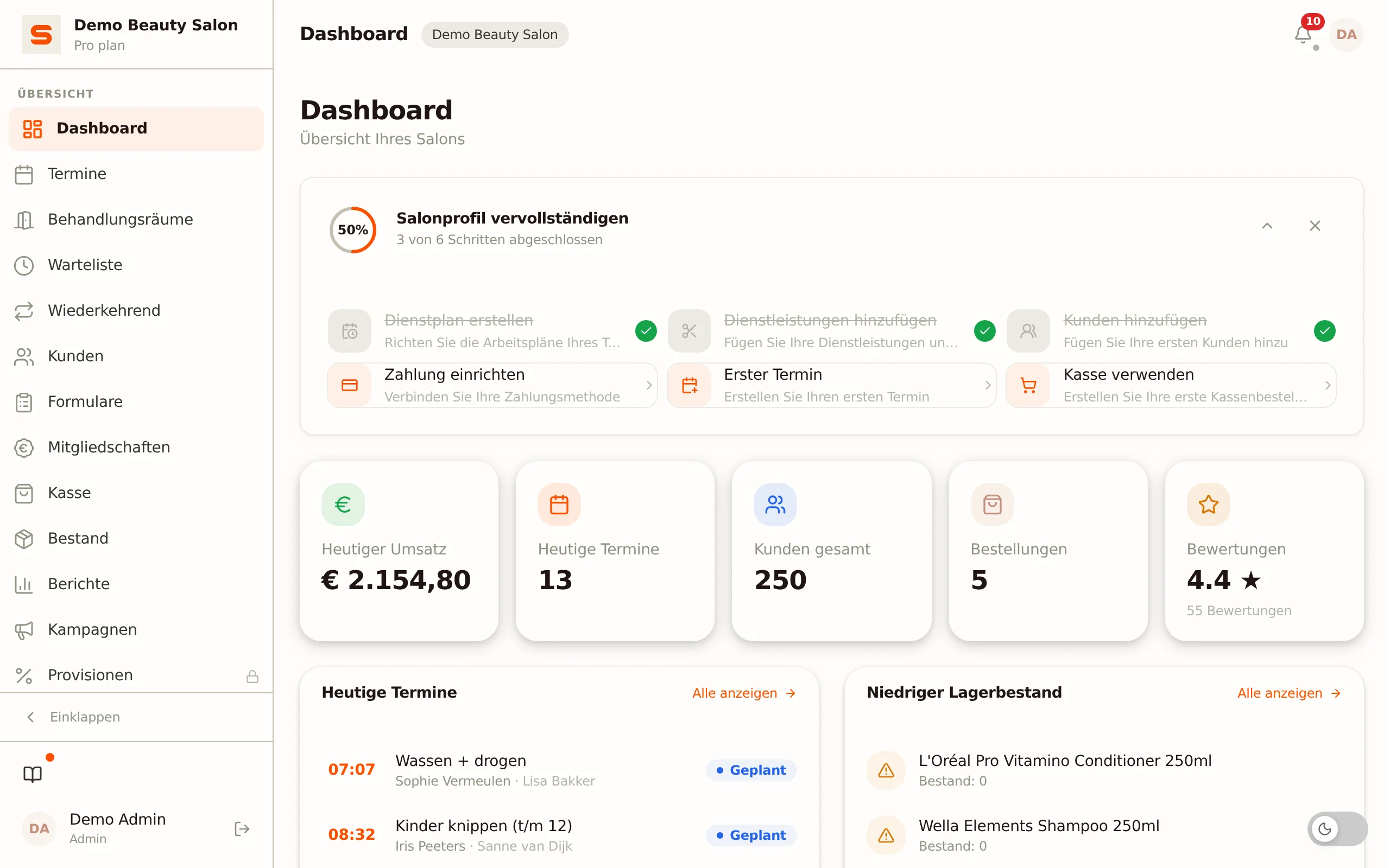 Screenshot der Erste-Schritte-Checkliste