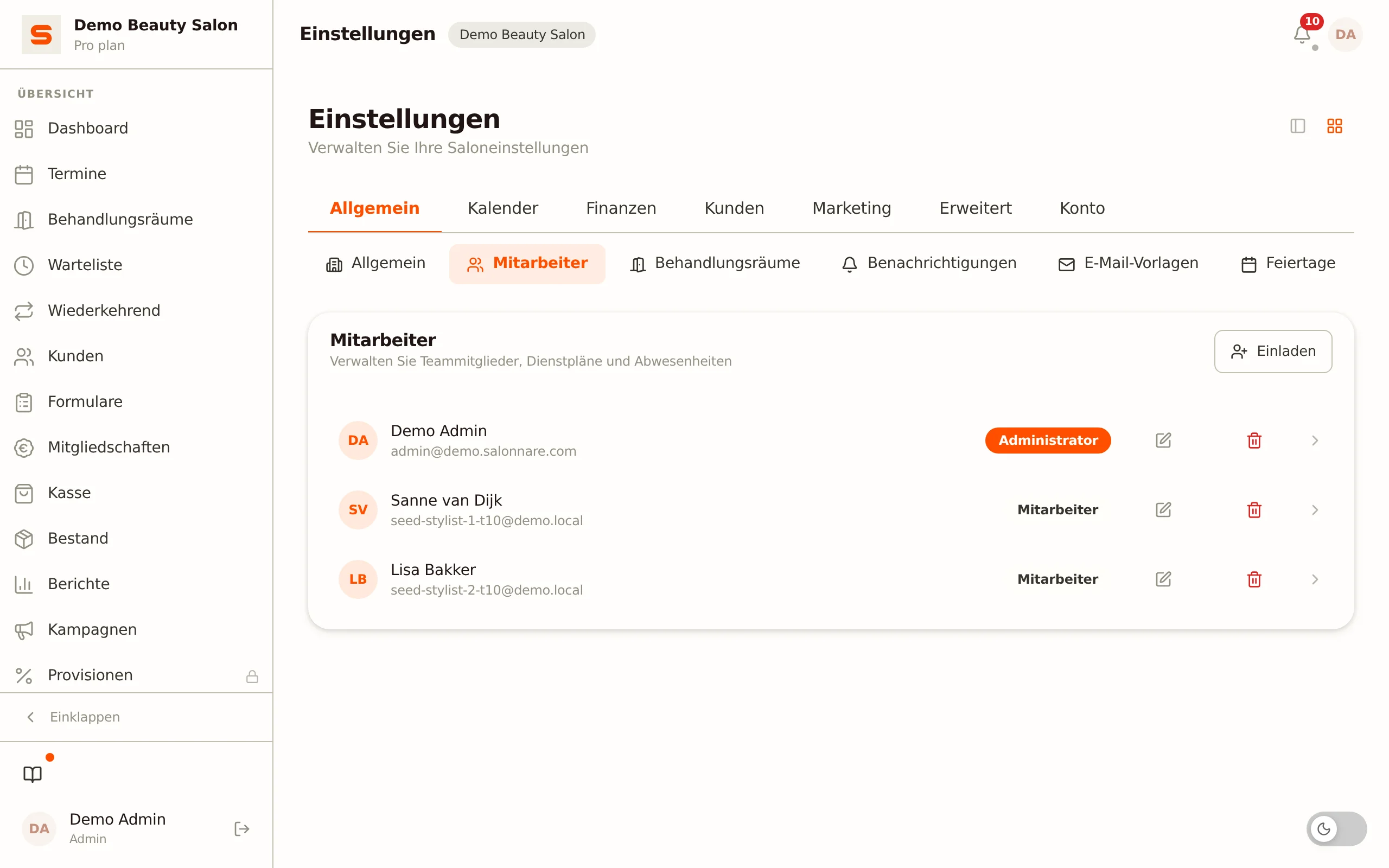 Screenshot des Mitarbeiter-Portfolios