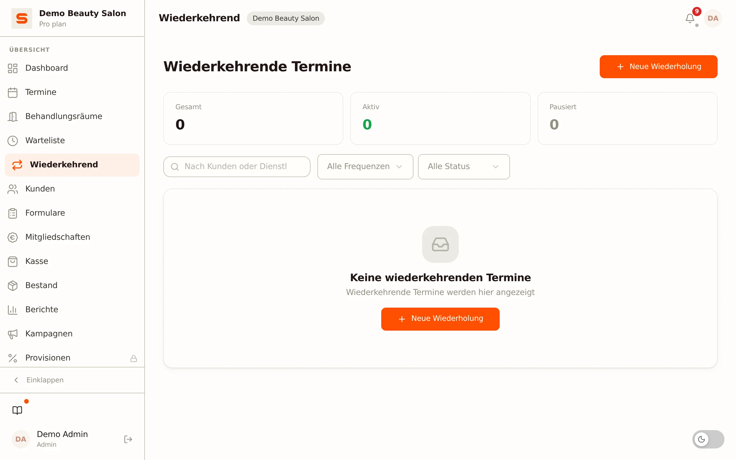 Screenshot von wiederkehrenden Terminen