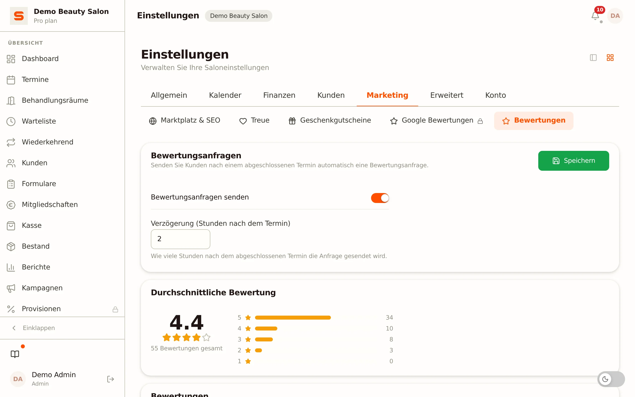 Screenshot von kundenbewertungen
