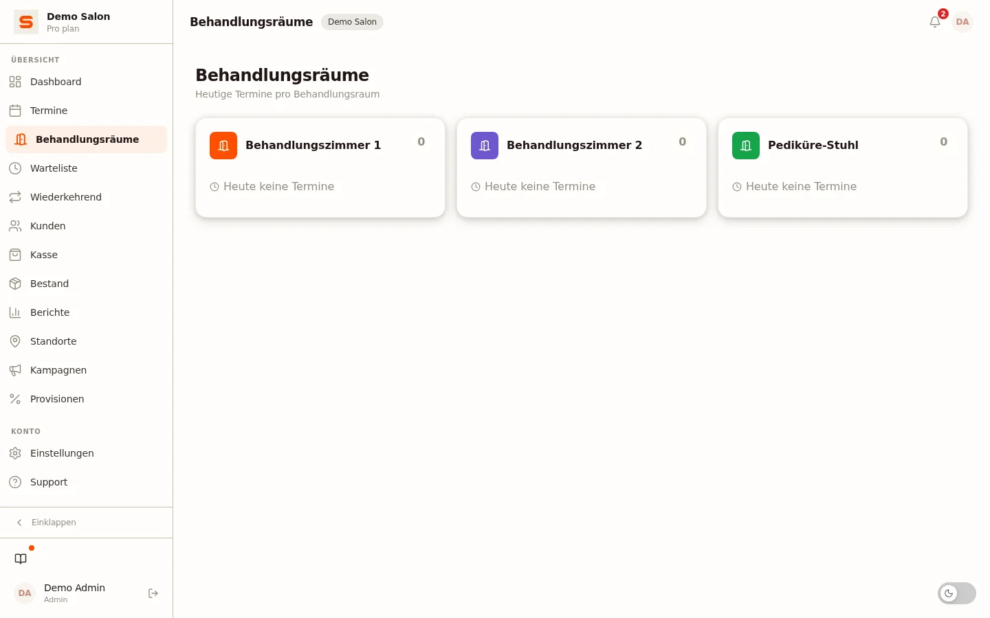 Screenshot von behandlungsraume und ressourcen