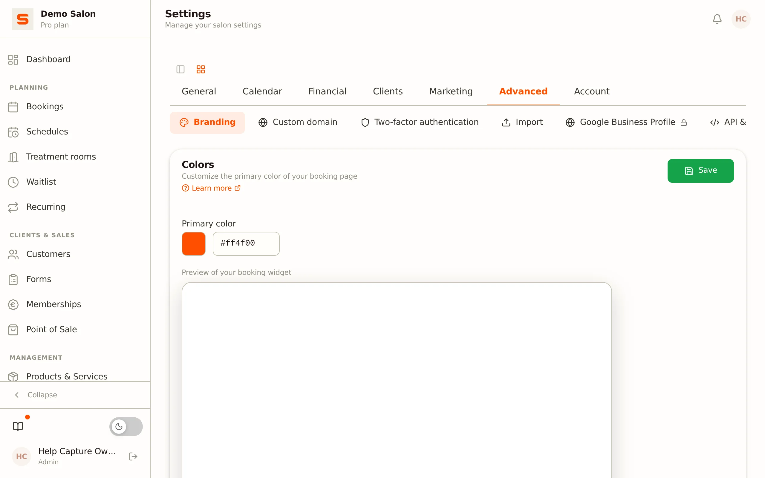Screenshot of the branding settings