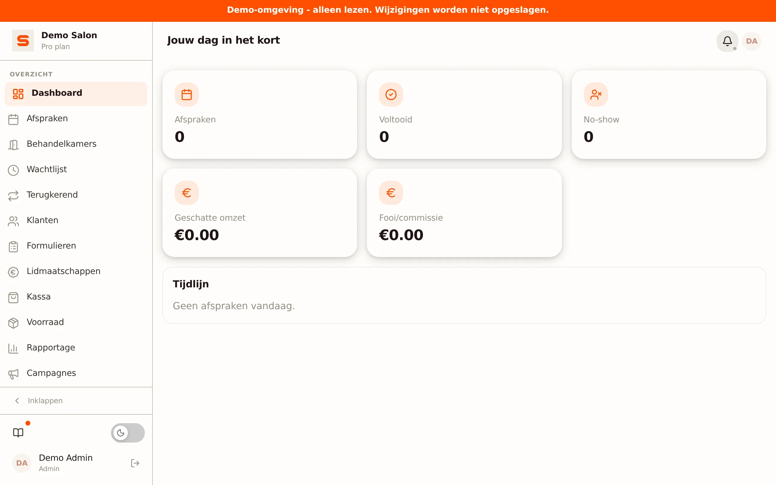Personal day dashboard -- your appointments and day KPIs