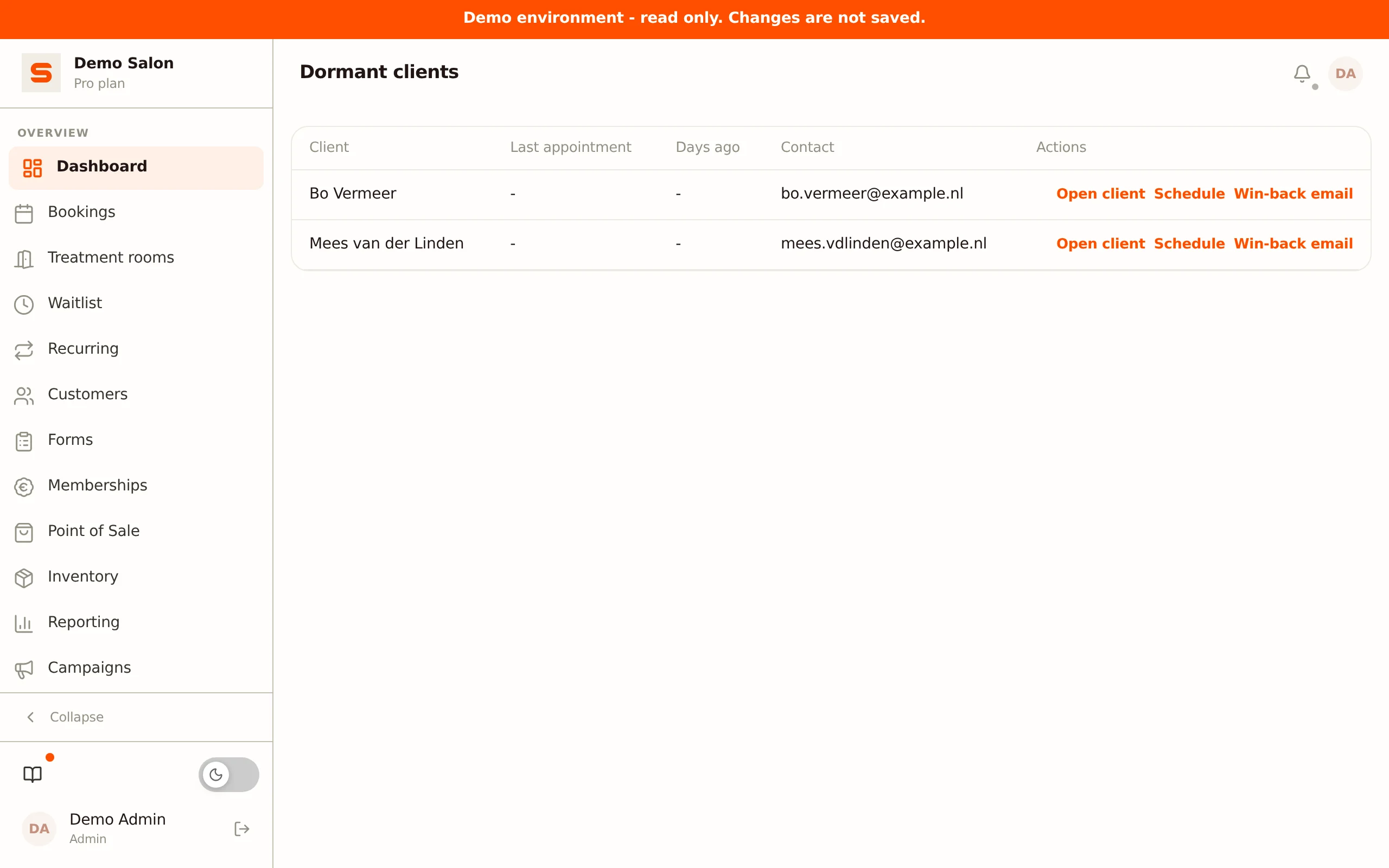 Insight: clients not seen in a while
