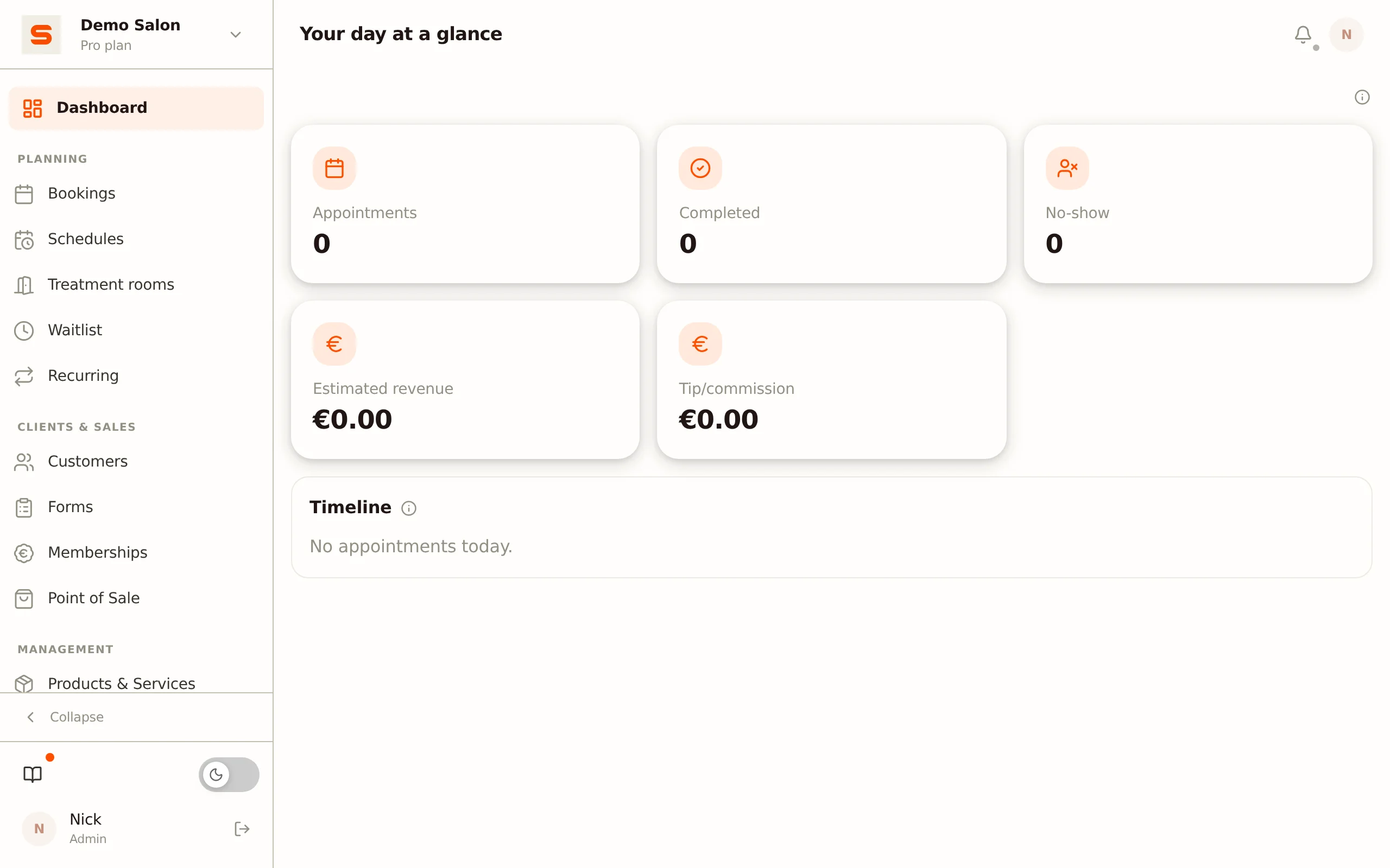 The My day overview screen