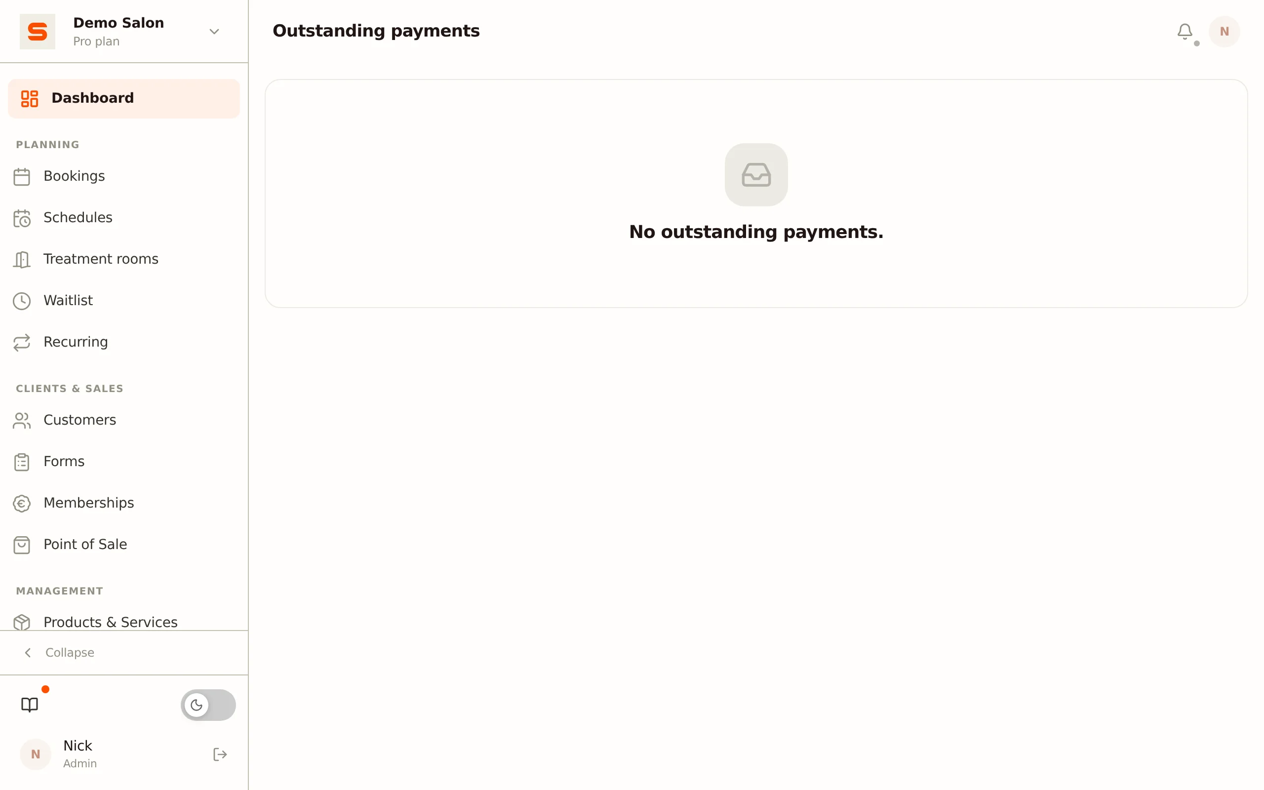 The outstanding payments list