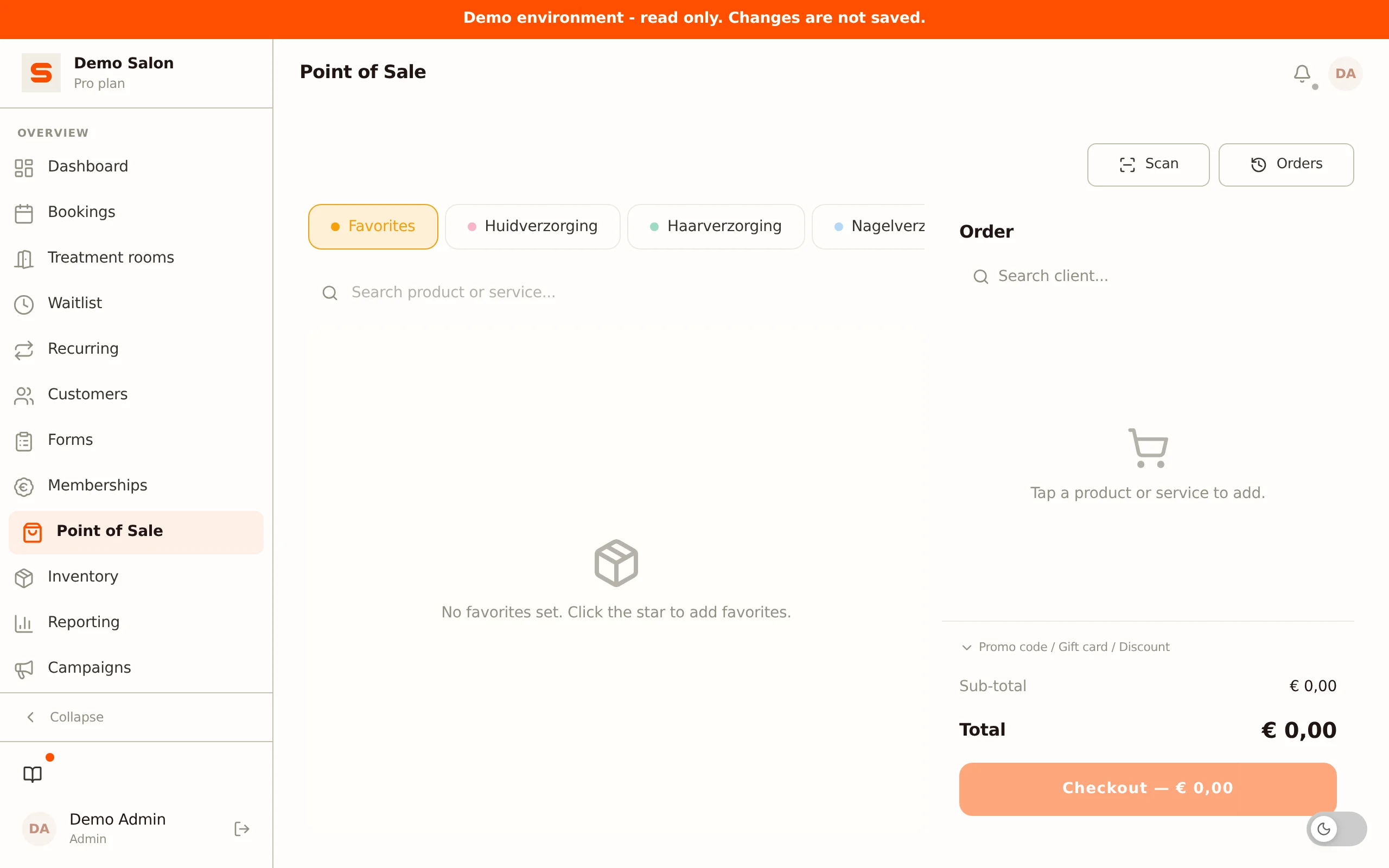 POS with client search and checkout button