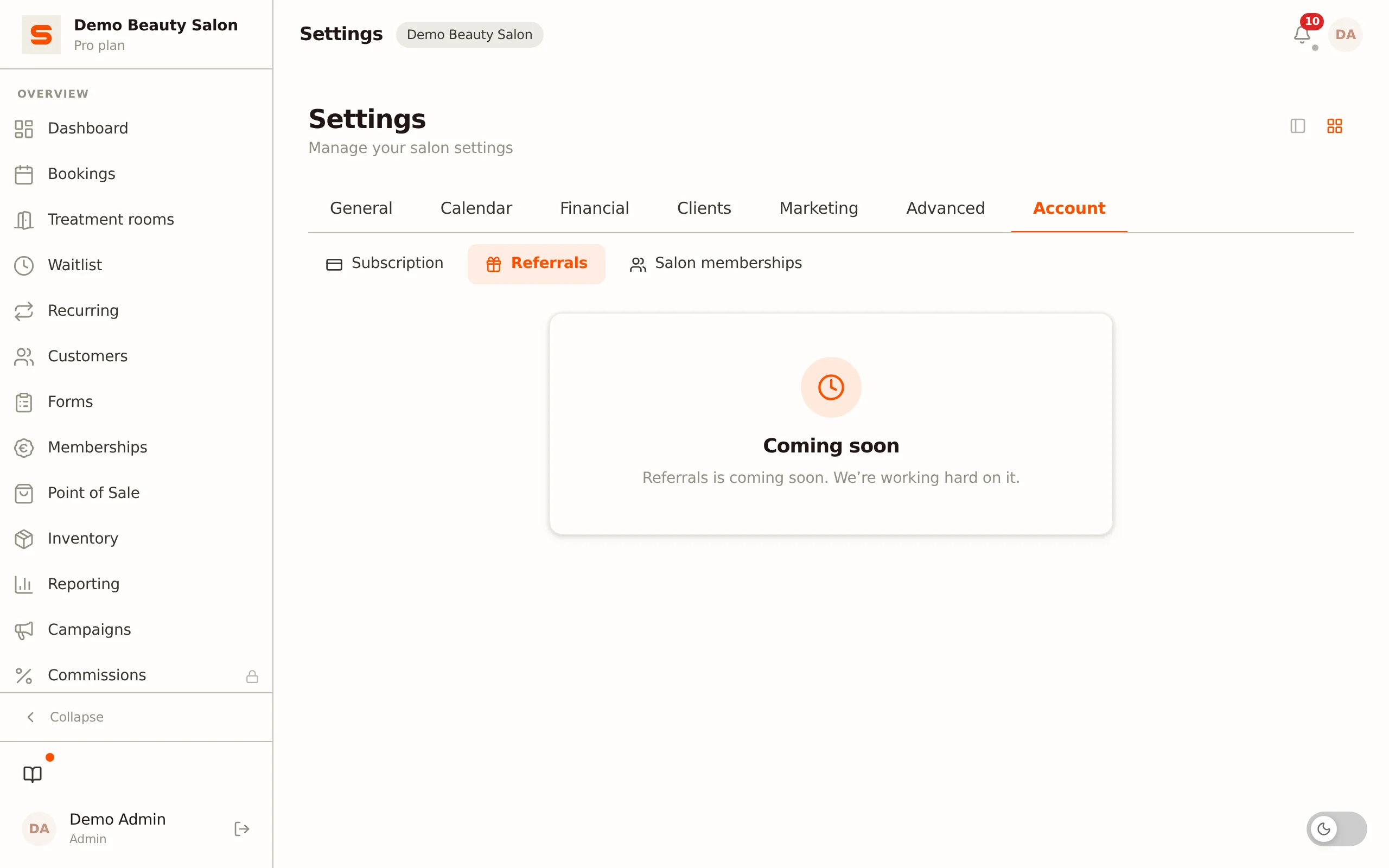 Screenshot of referral programme