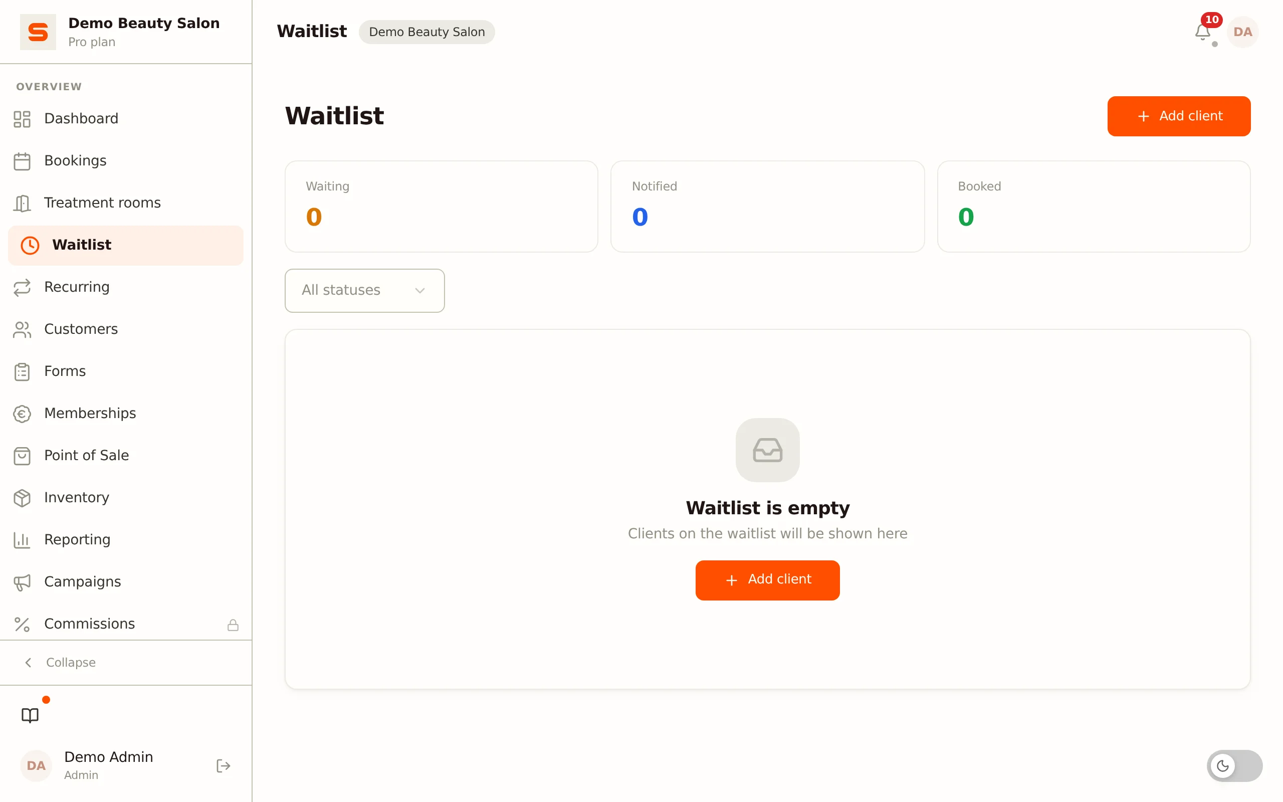 Screenshot of using the waitlist