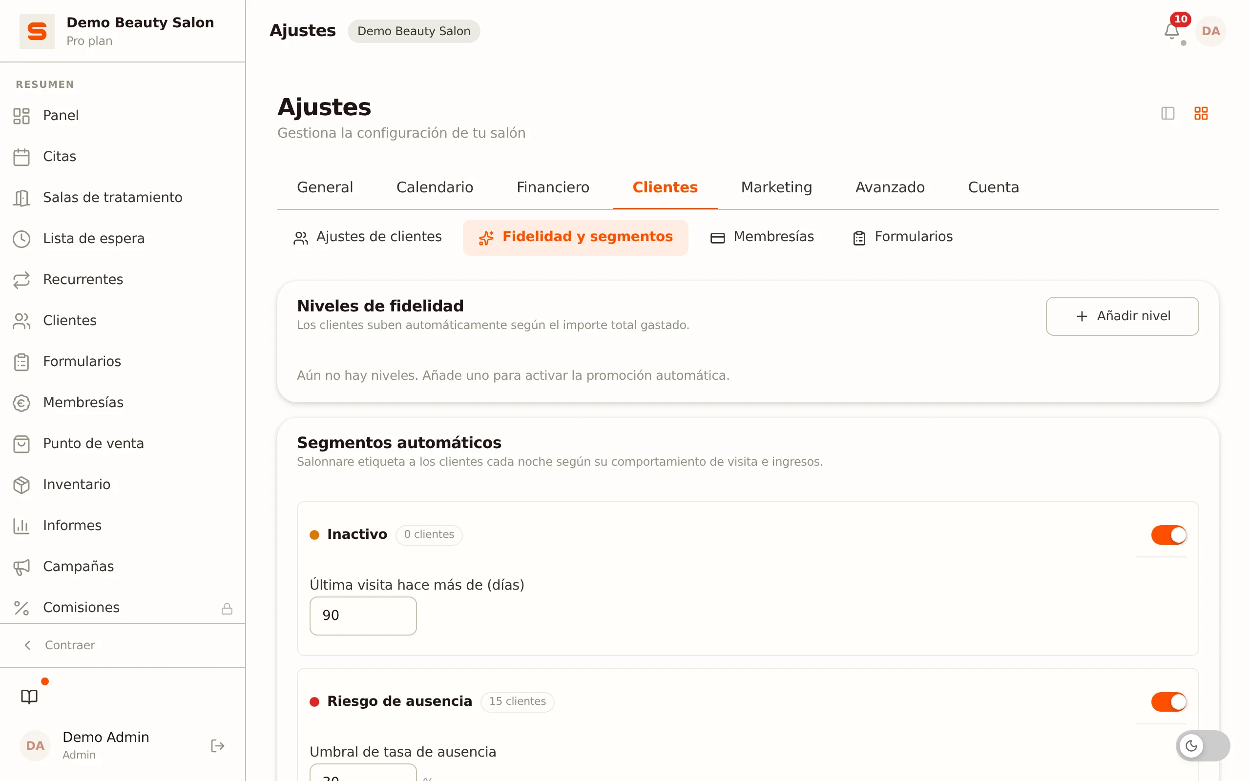 Captura de niveles de fidelidad y segmentos de clientes