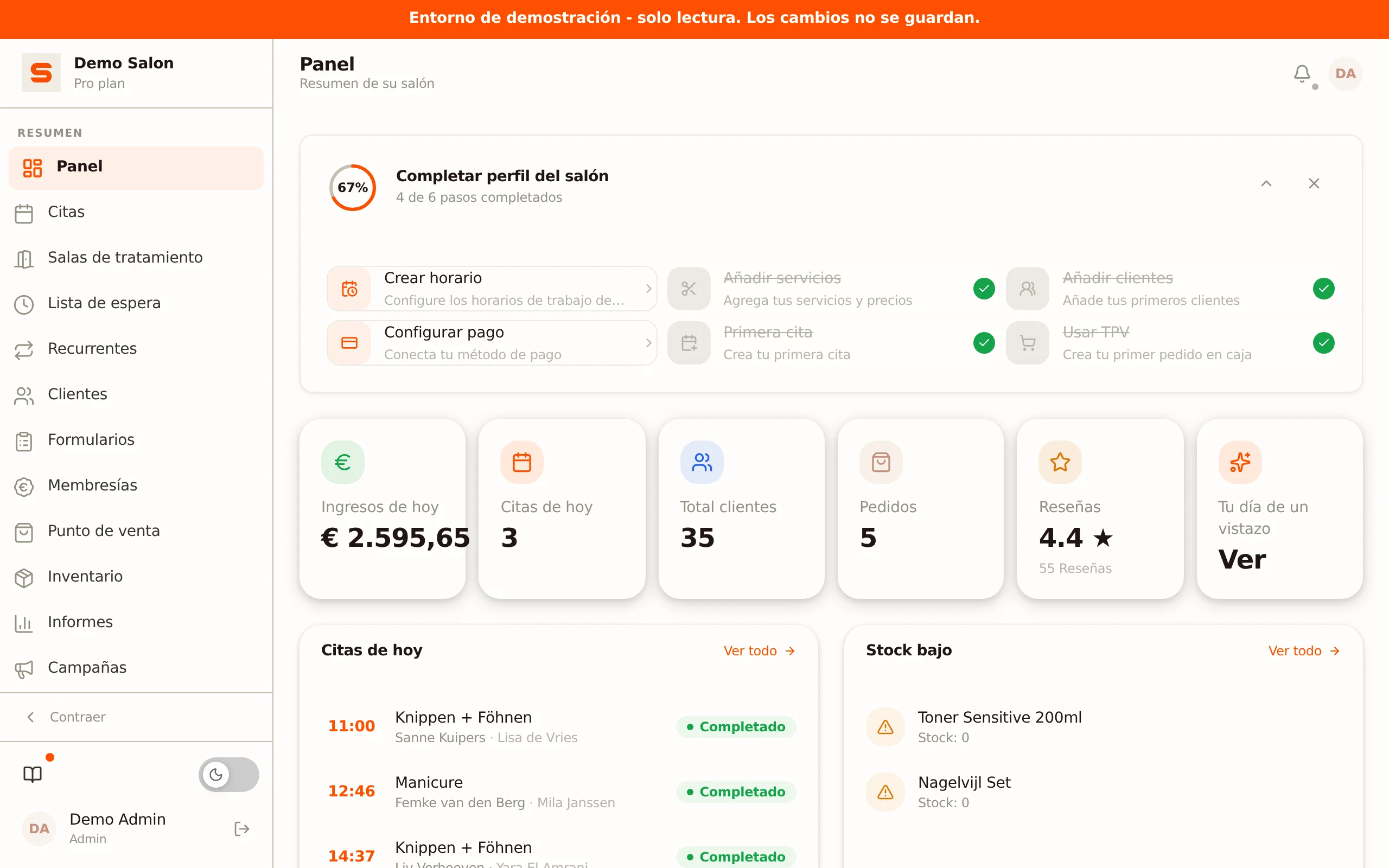 Tarjetas KPI y campana de notificaciones