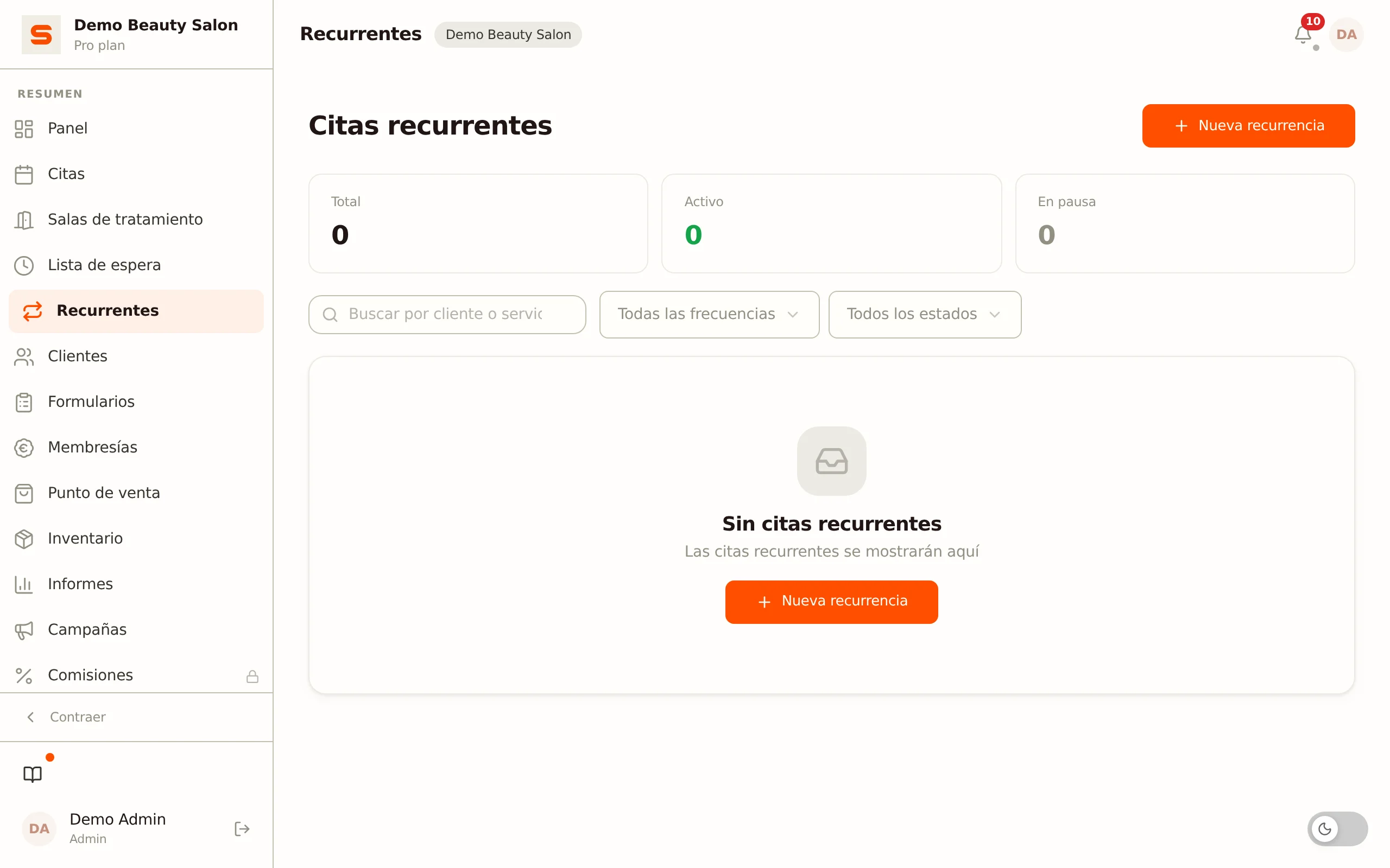 Captura de pantalla de citas recurrentes
