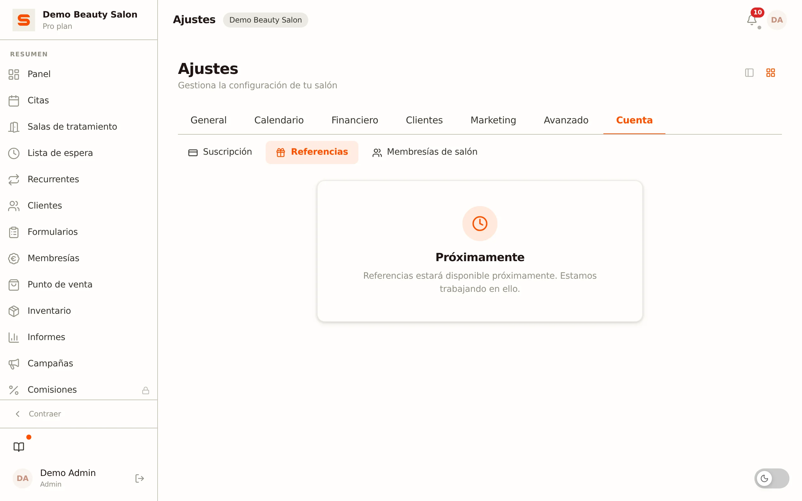 Captura de pantalla de programa de referidos