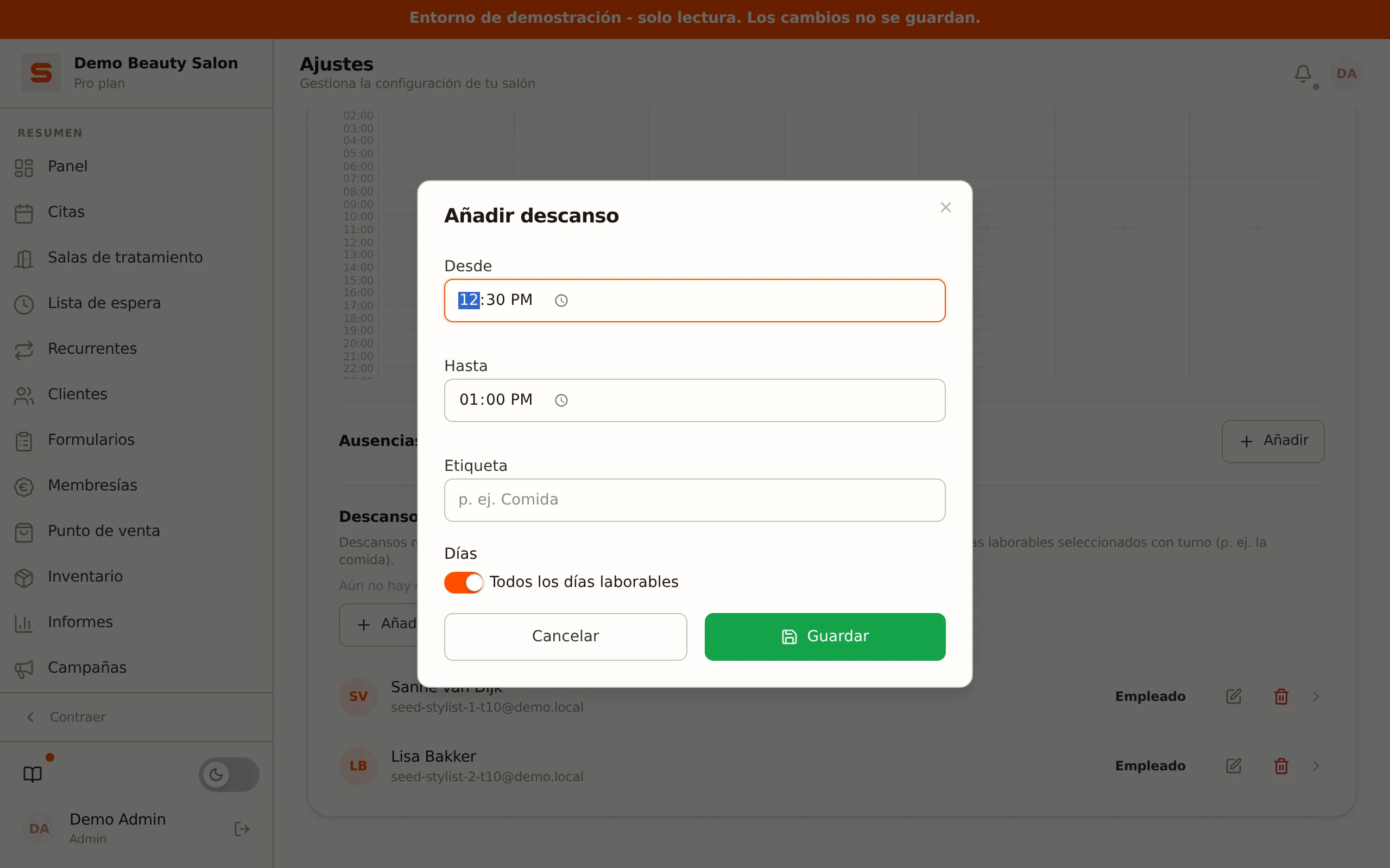 Añadir un descanso automático