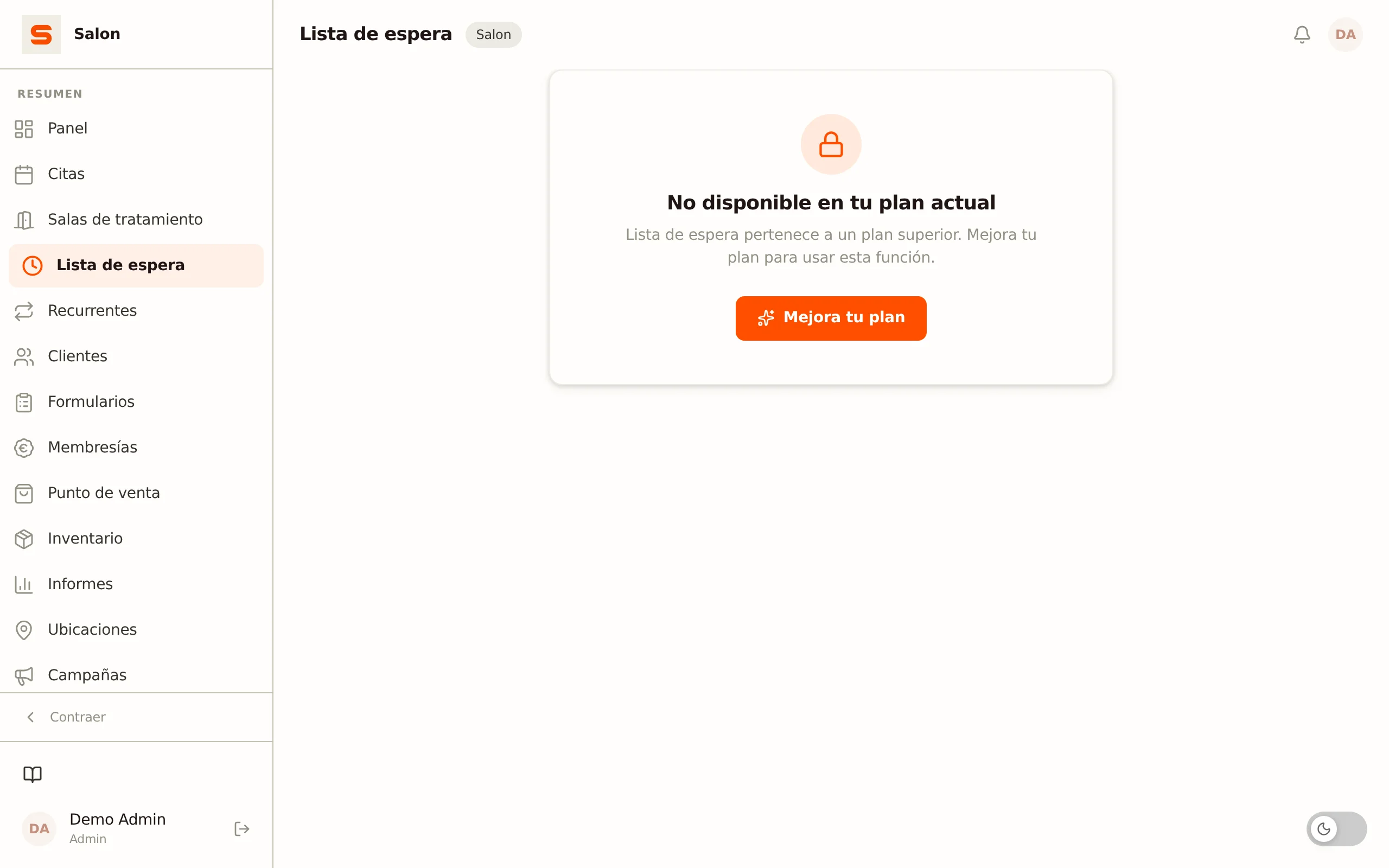 Captura de pantalla del uso de la lista de espera
