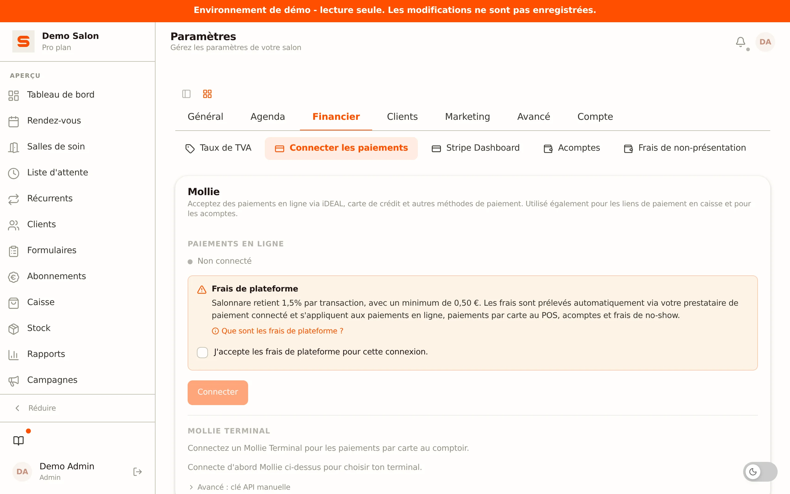 Connexions de paiement dans les Paramètres