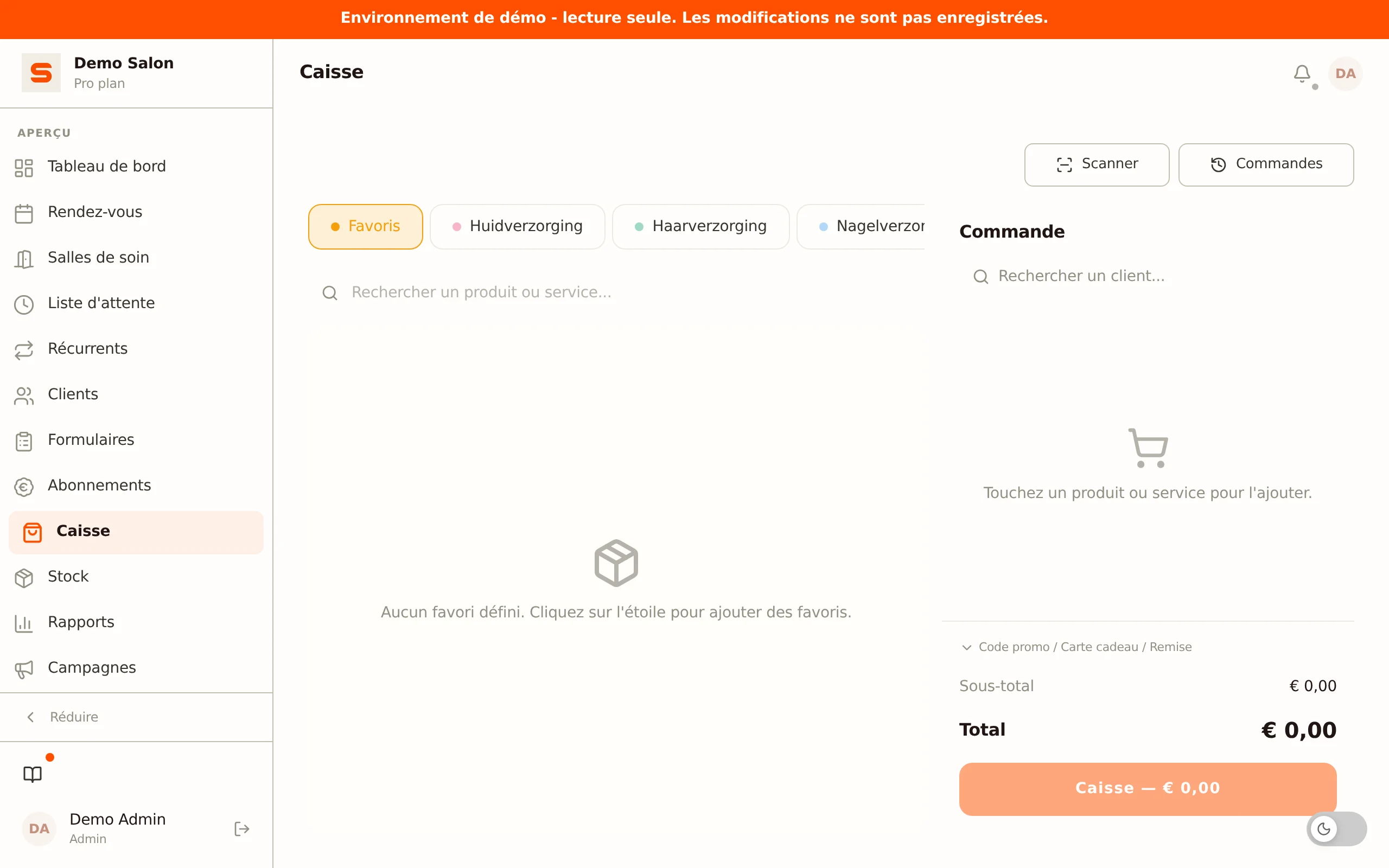POS avec recherche client et bouton d'encaissement