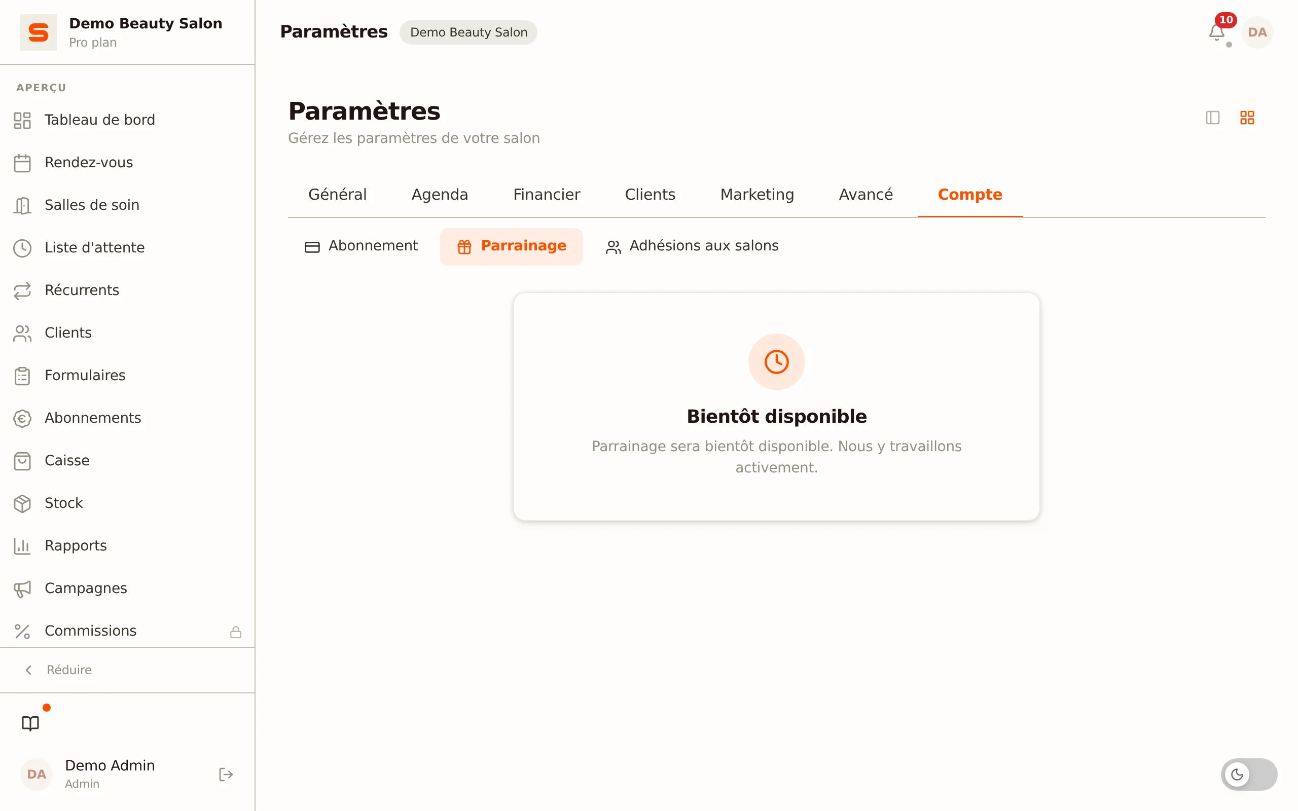 Capture d'écran de programme de parrainage