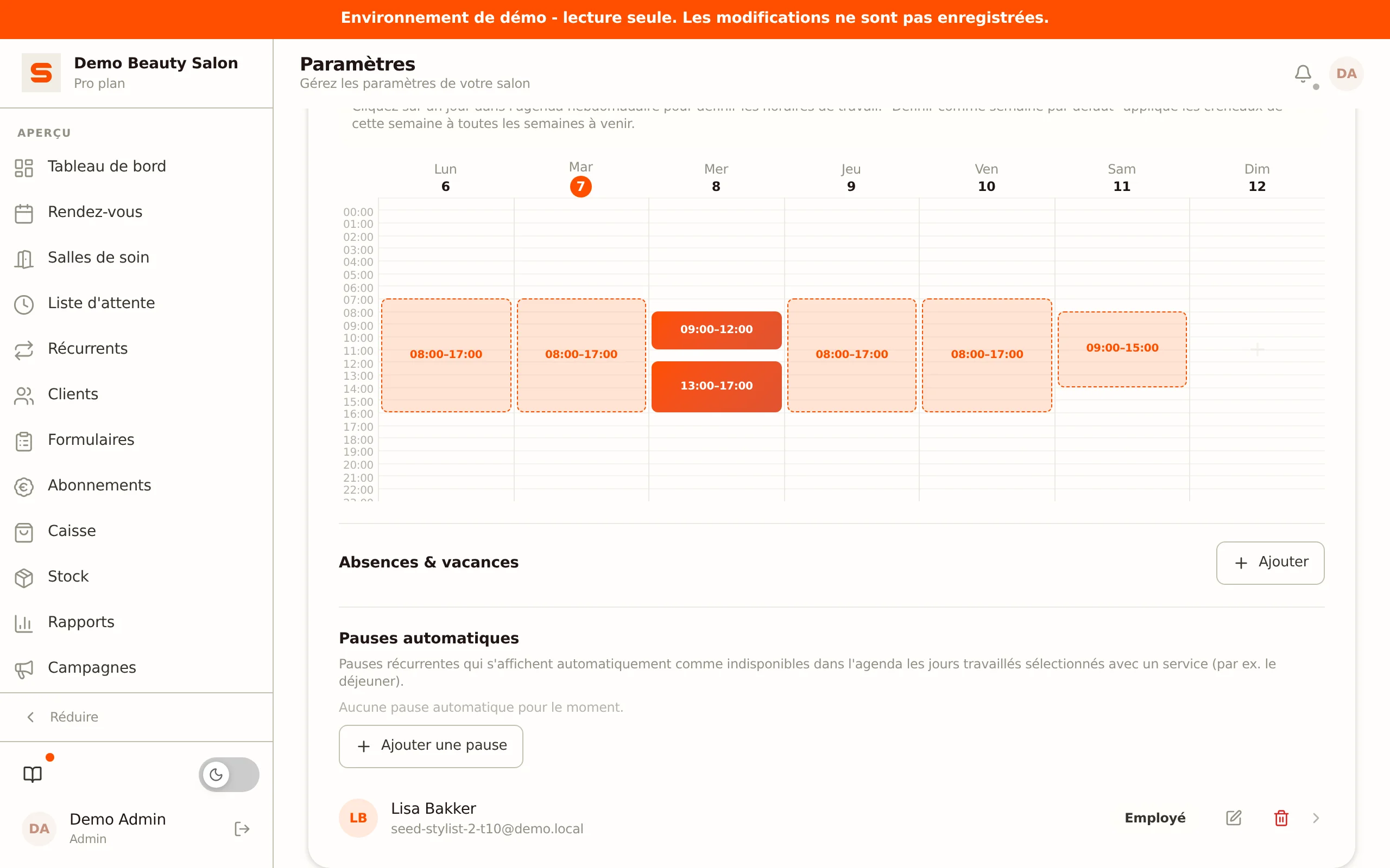 Planning avec une journée découpée : deux créneaux sur un même jour