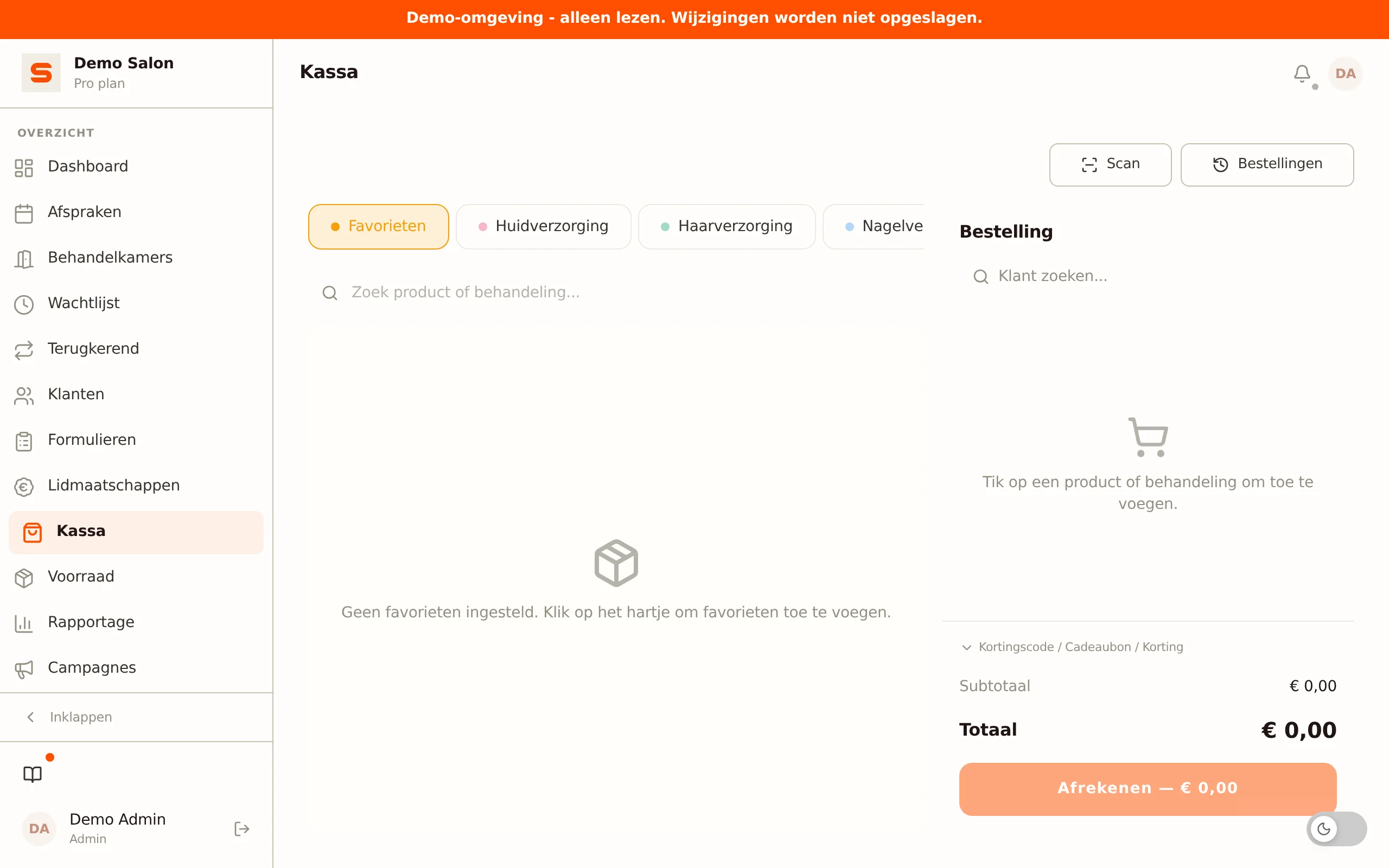 Kassa met klantzoeker en afrekenknop