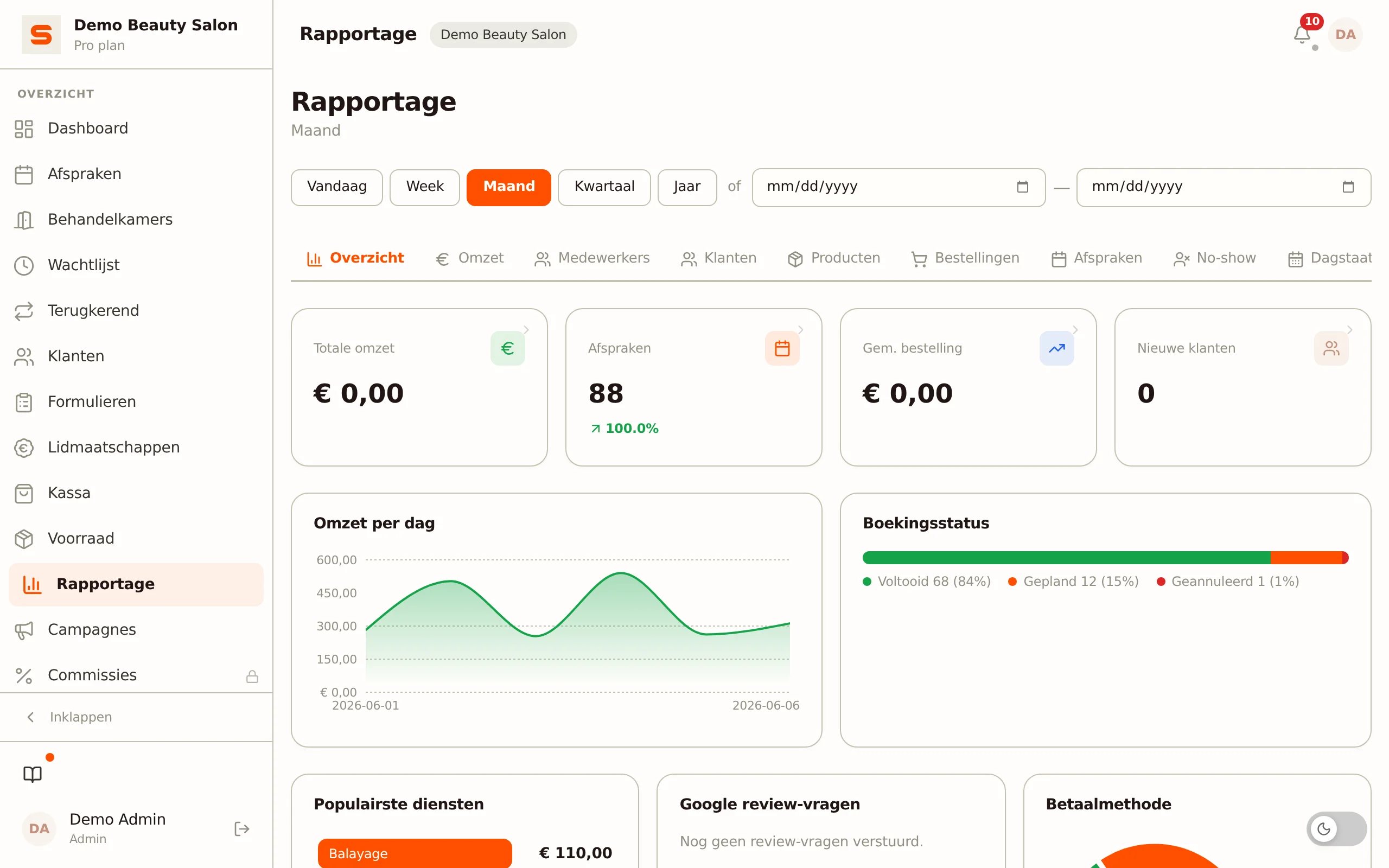 Schermafbeelding van rapportages & analyses