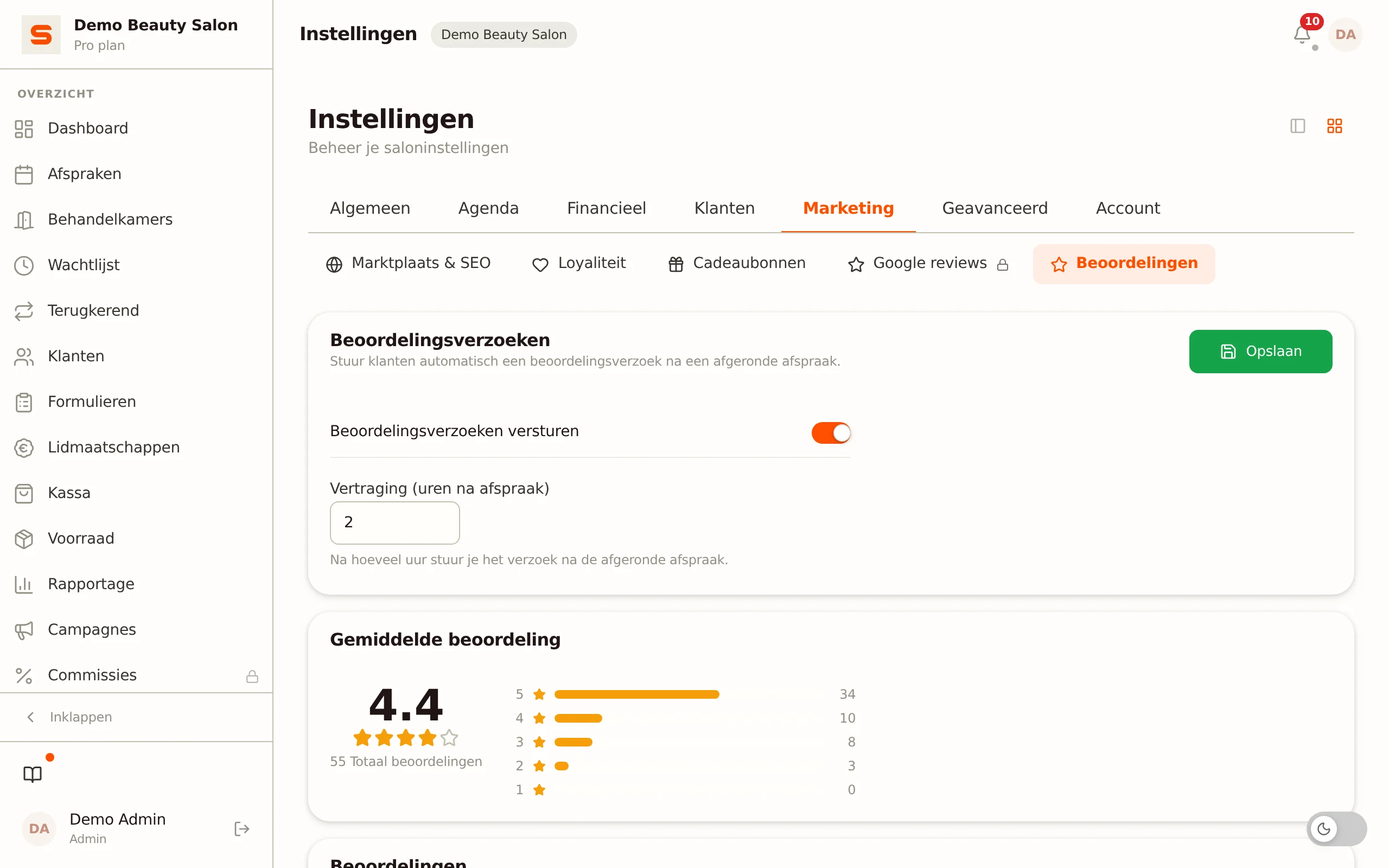 Schermafbeelding van klantbeoordelingen