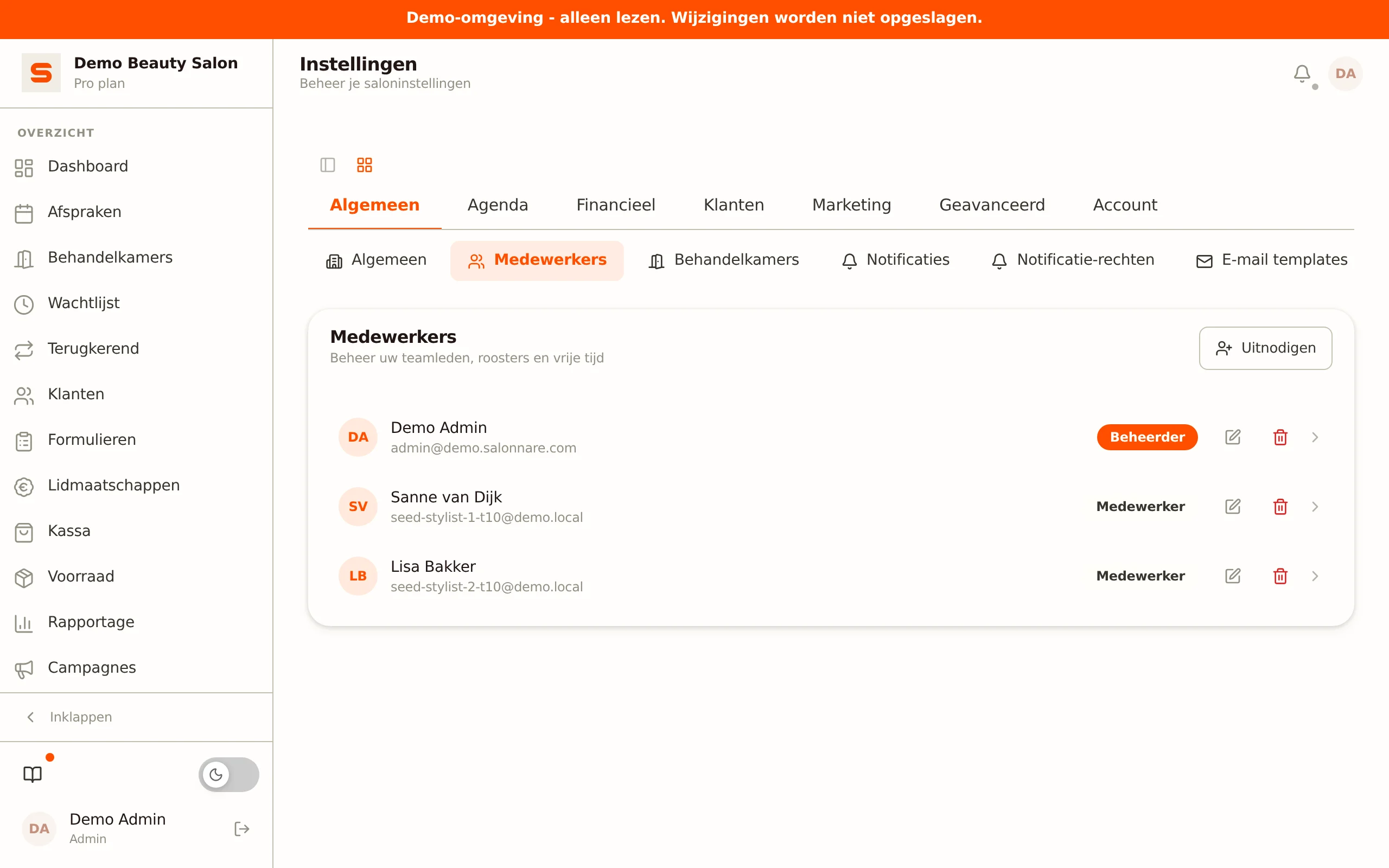 Schermafbeelding van medewerkers beheren