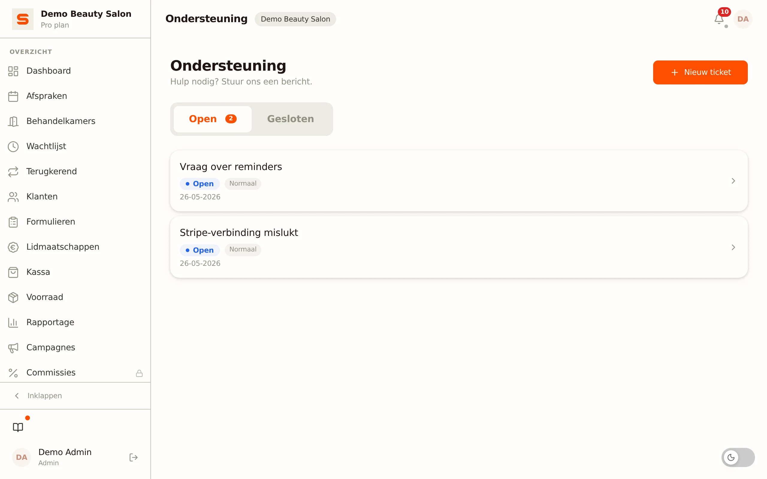 Schermafbeelding van hulp & ondersteuning